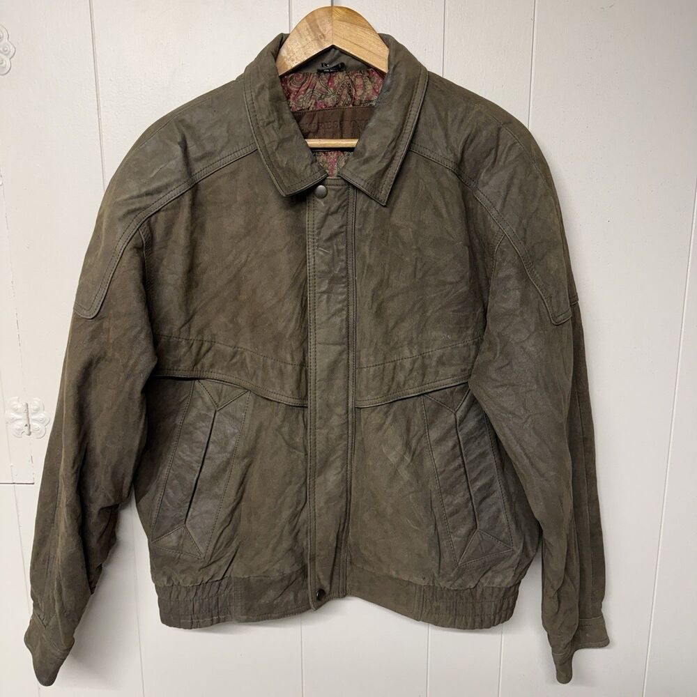 Vtg 80/90s Expression Worldwide Suede Leather Bomber Jacket Paisley Lining Men L